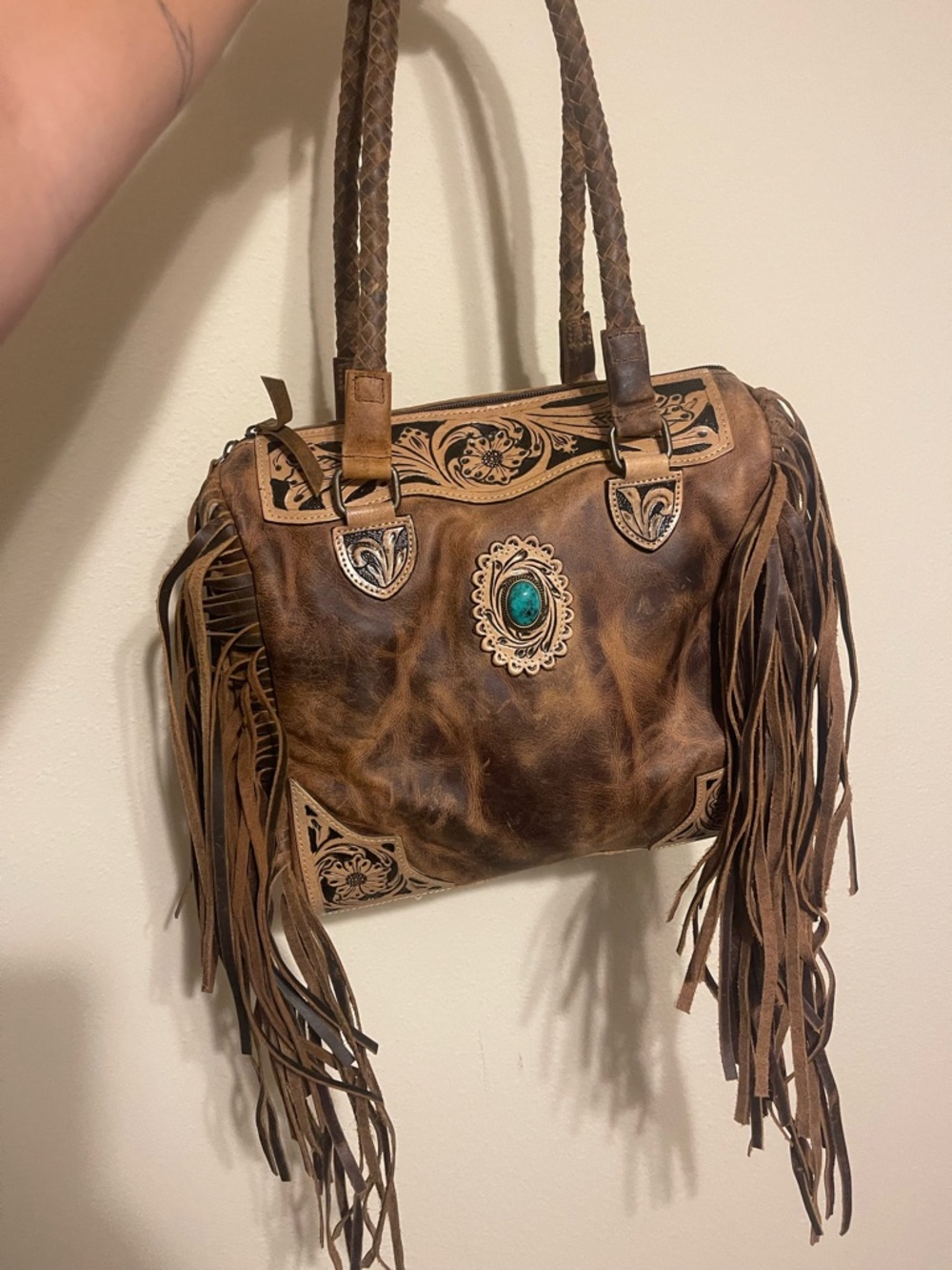 Genuine Leather Tooled Shoulder Bag